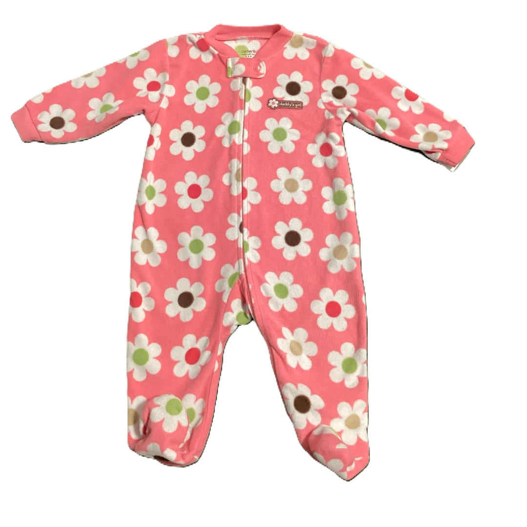 3-6 Girls Carter's Hot Pink Retro Floral Fleece Sleeper