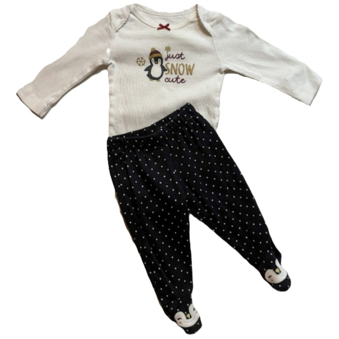 0-3 Girls Carter's Long Sleeve Just Snow Cute Onesie Outfit
