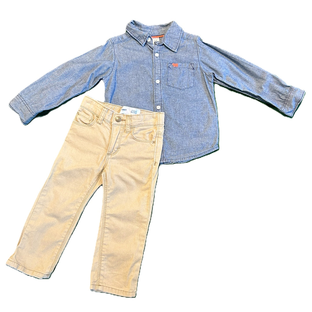 18-24 Boys Carter's Denim Button Down Shirt, Old Navy Khakis