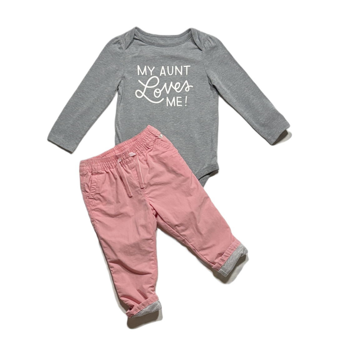 12-18 Girls Cat & Jack Gray Long Sleeved Onesie, Carter's Lined Pants