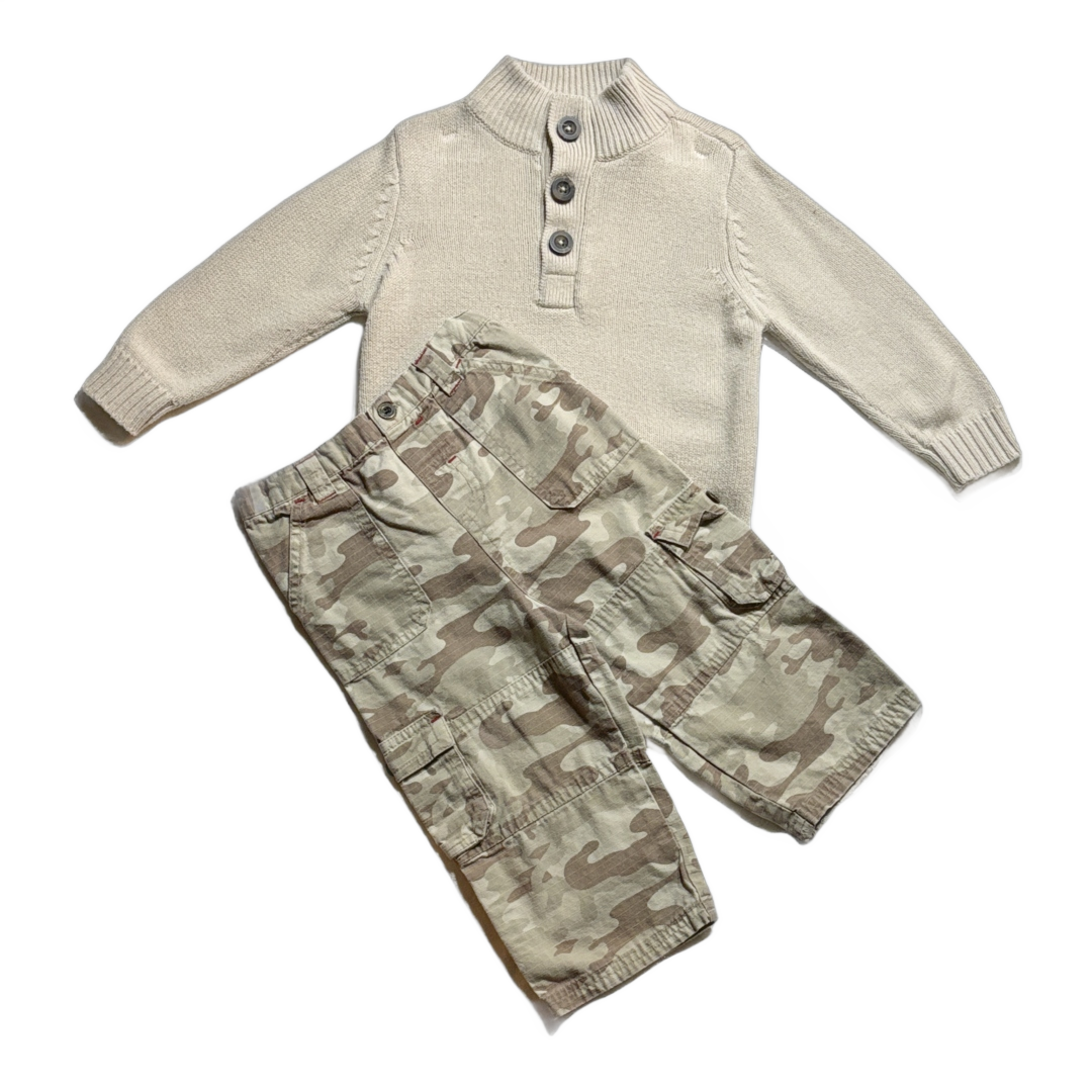 18-24 Boys Place Beige Button Sweater, Starting Out Camo Pants