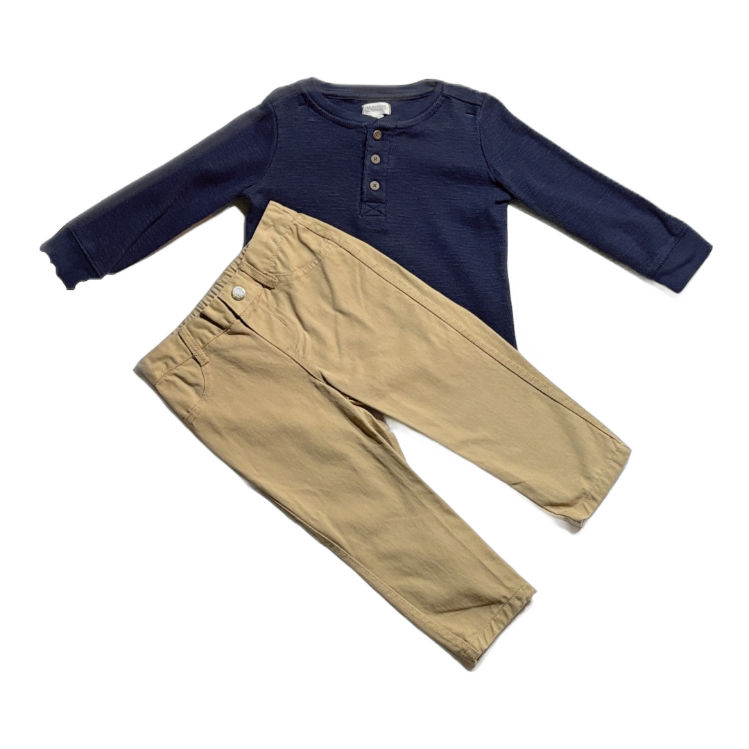 18-24 Boys Gymboree Blue Long Sleeve Waffle Henley Shirt, Heritage Pants