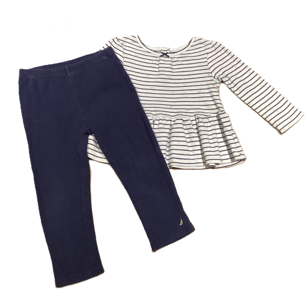 18-24 Girls Nautica Navy/White Long Sleeve Shirt, Leggings