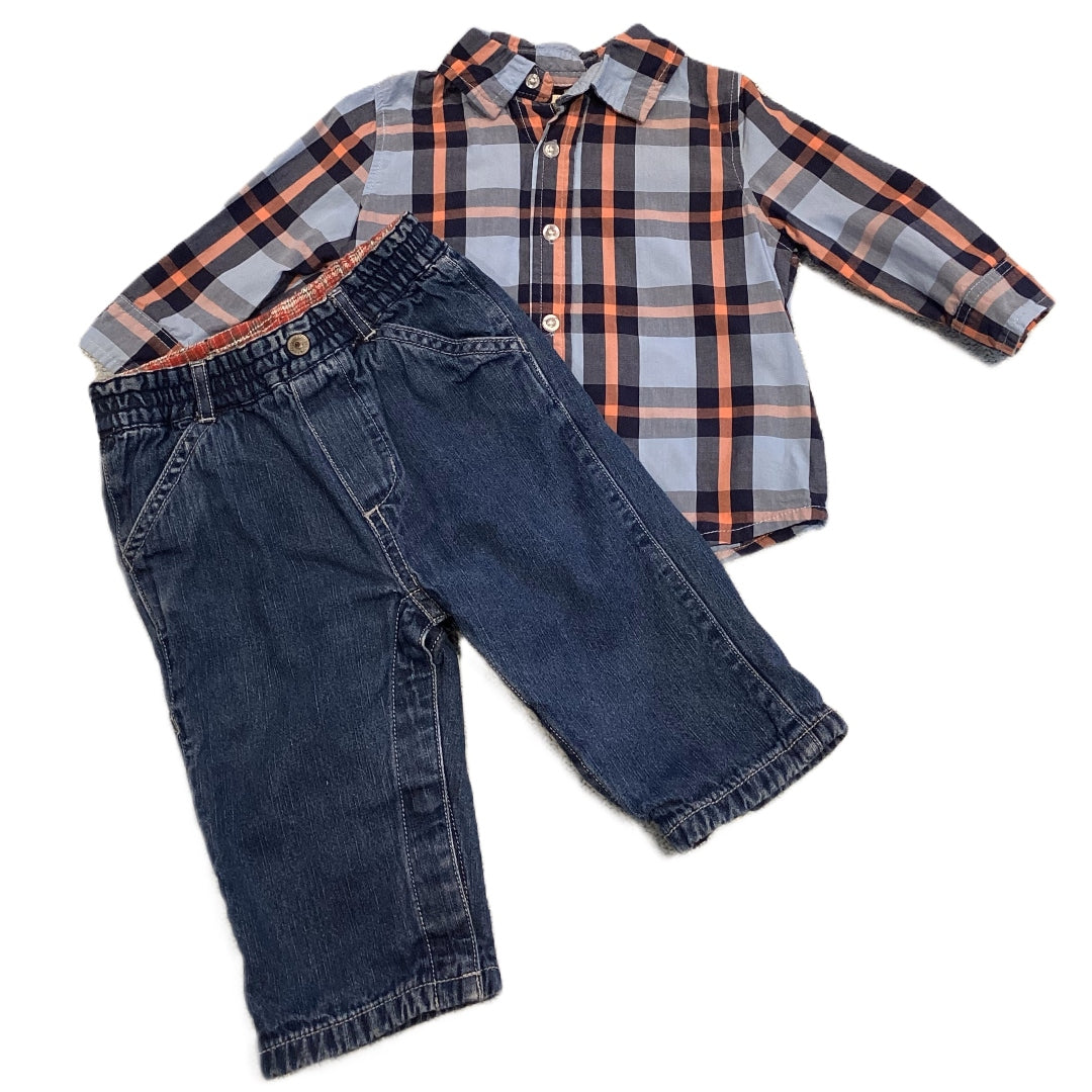 3-6 Boys Beetle Thread Button Down Light Blue Striped Dress Shirt, Genuine Kids Jeans