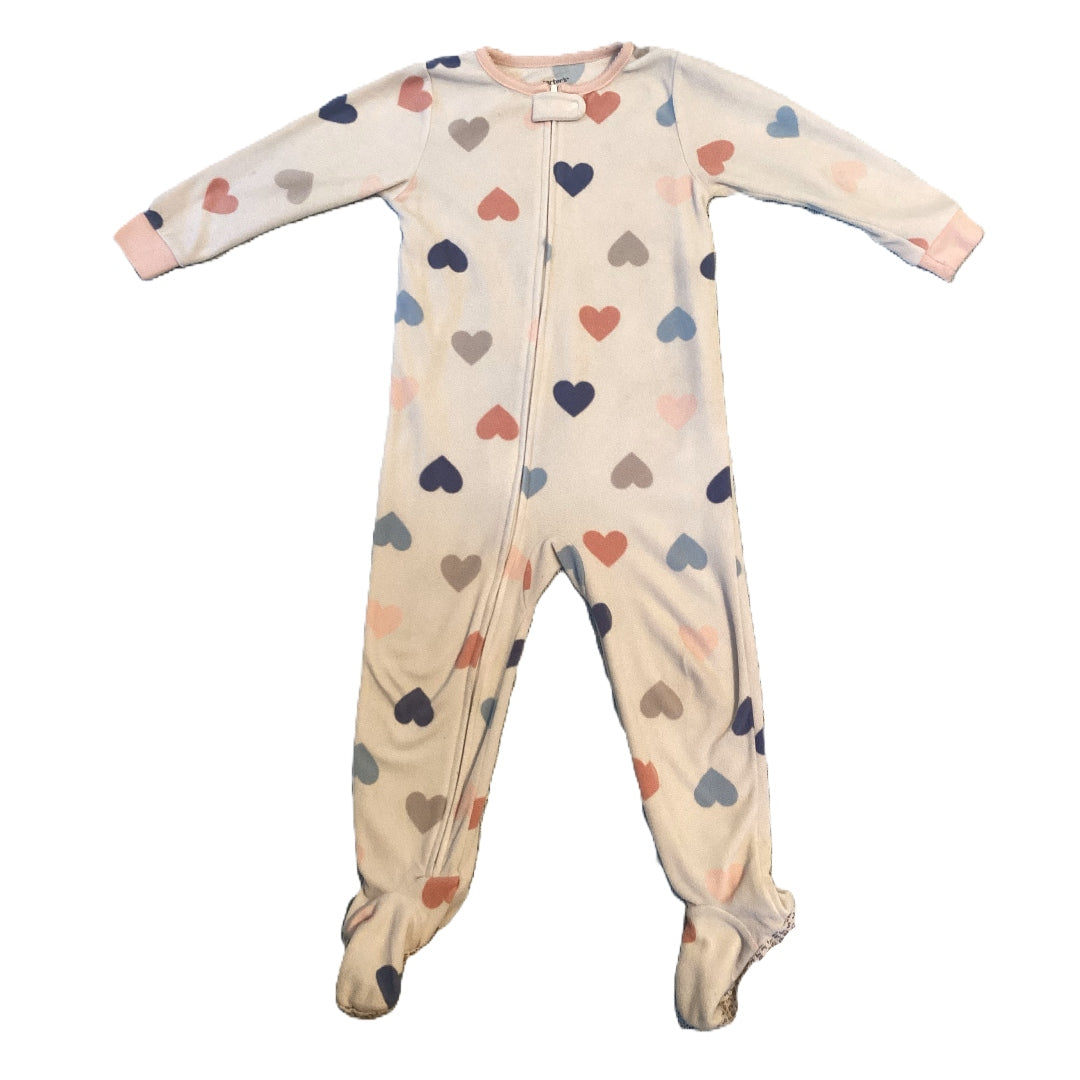 3T Girls Carter's White Fleece Sleeper w/Pastel Hearts
