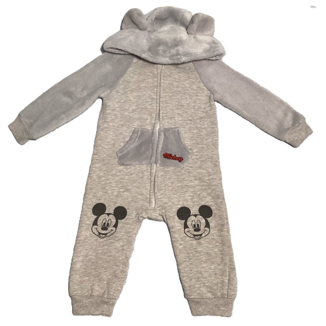 12-18 Boys Gray Mickey Disney Fleece One Piece