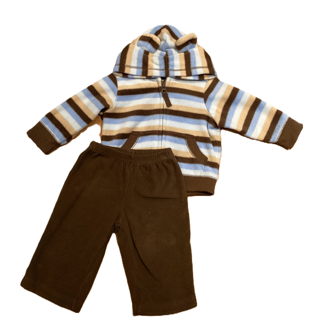 3-6 Boys Old Navy Brown/Blue Striped Hooded Fleece Zip-Up Sweatshirt, Carter's Fleece Pants