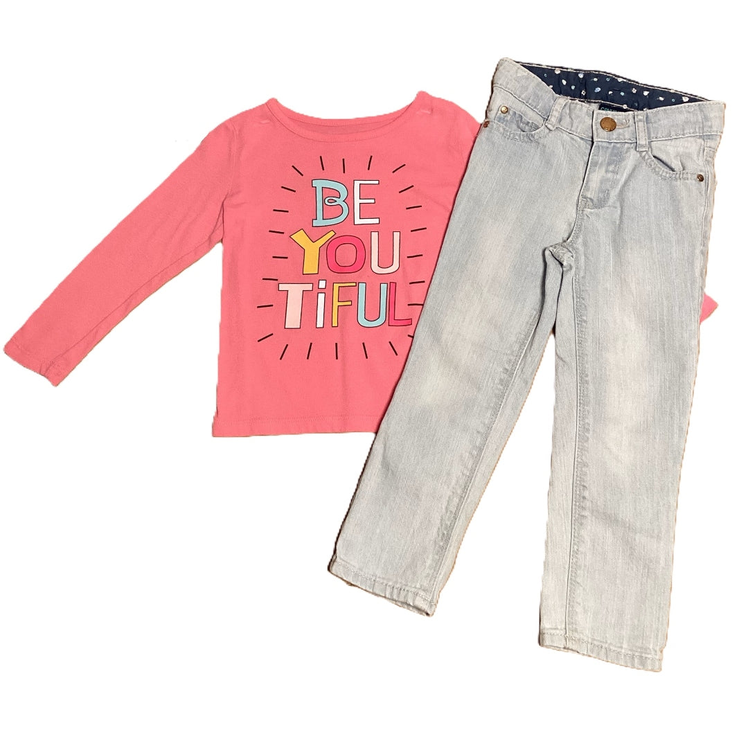 2T Girls Okie Dokie Be You Tiful Long Sleeve T-Shirt, Genuine Kids Jeans