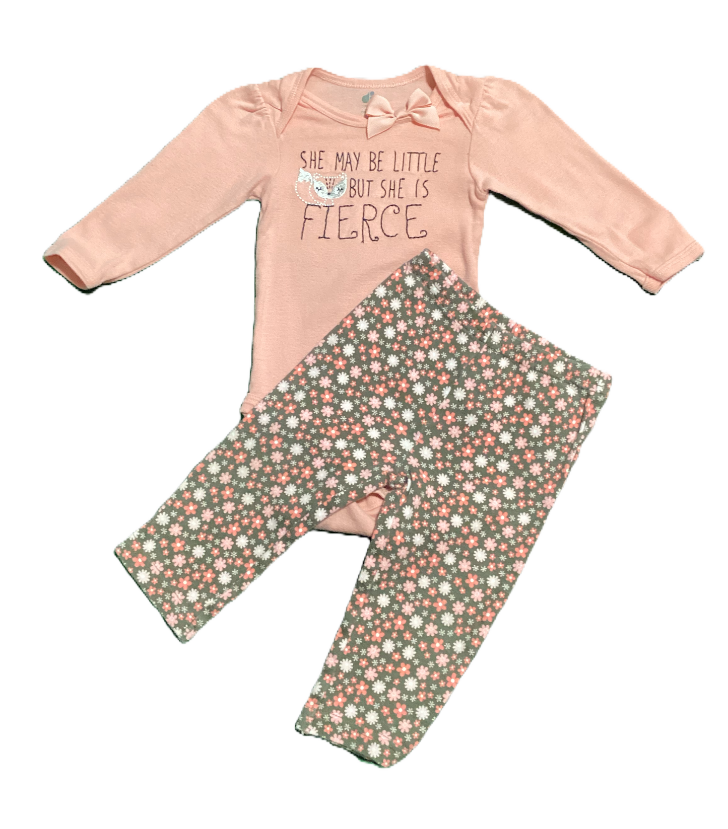 6-9 Girls Just Born Organic She May Be Fierce Onesie, Just One You Floral Leggings