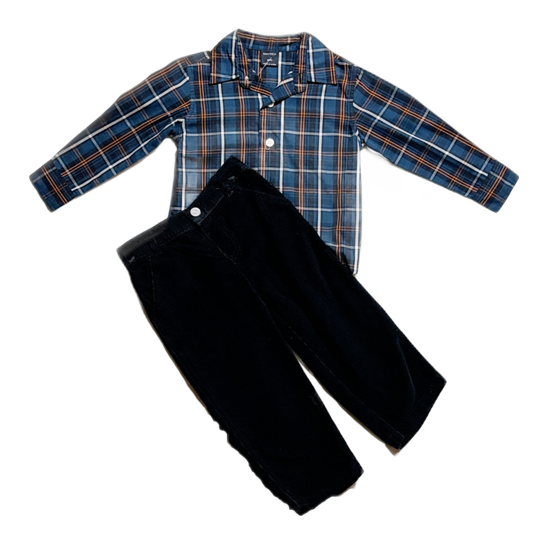 18-24 Boys Nautica Blue/Black/Orange Plaid Long Sleeve Shirt, Carter's Corduroy Pants