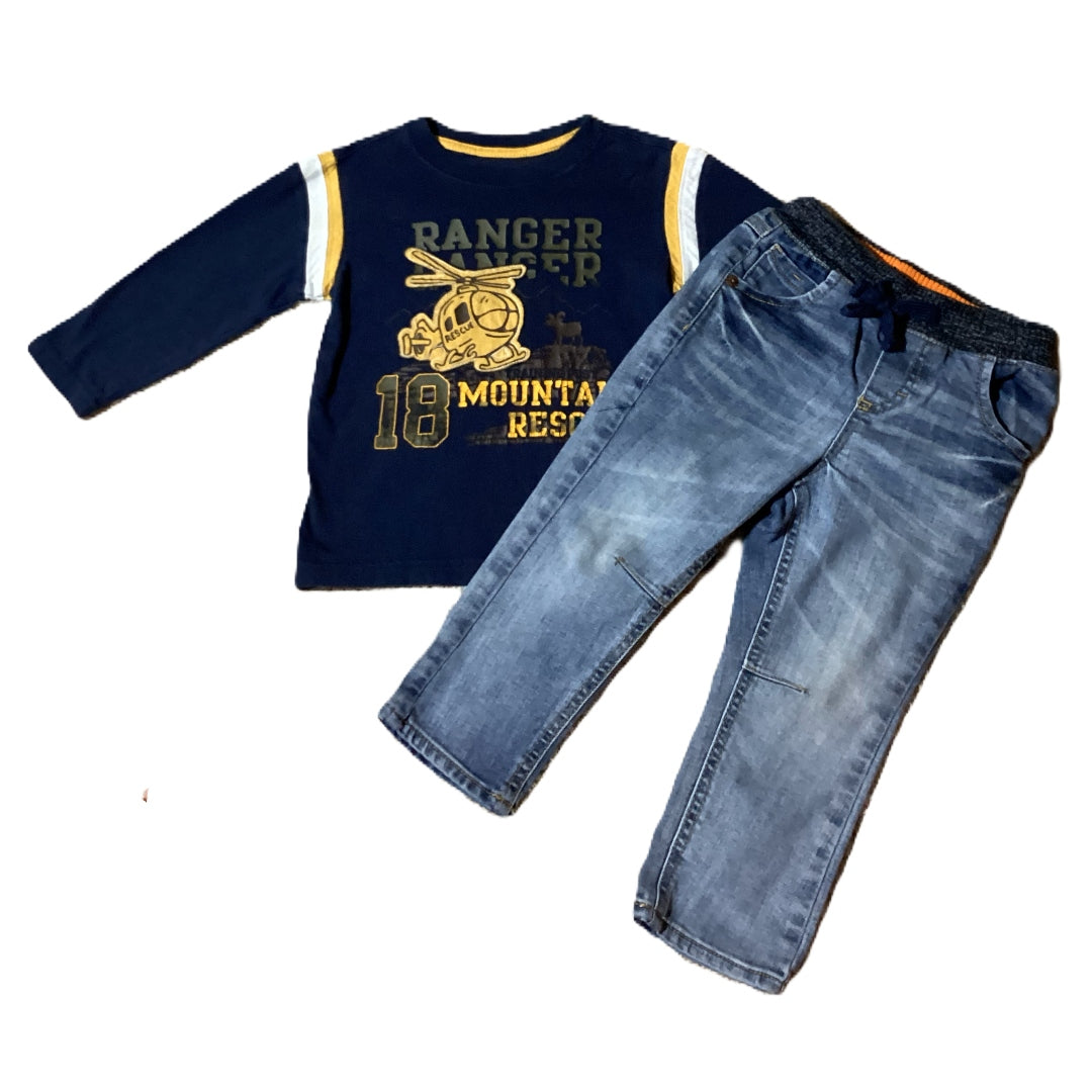 2T Boys Osh Kosh Bgosh Navy/Yellow/White Mountain Rescue Shirt, Genuine Kids Jeans