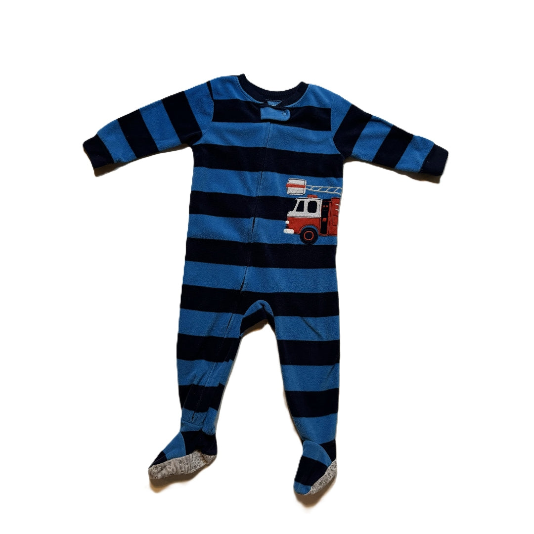 12-18 Boys Carter's Blue Striped Truck Fleece Sleeper