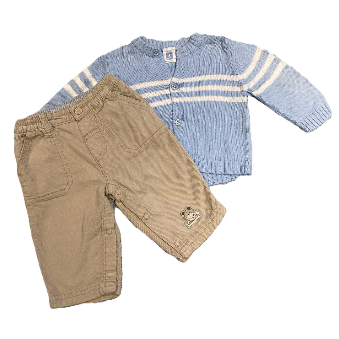 3-6 Boys Carter's Light Blue Button Down Knit Sweater, Carter's Corduroy Pants