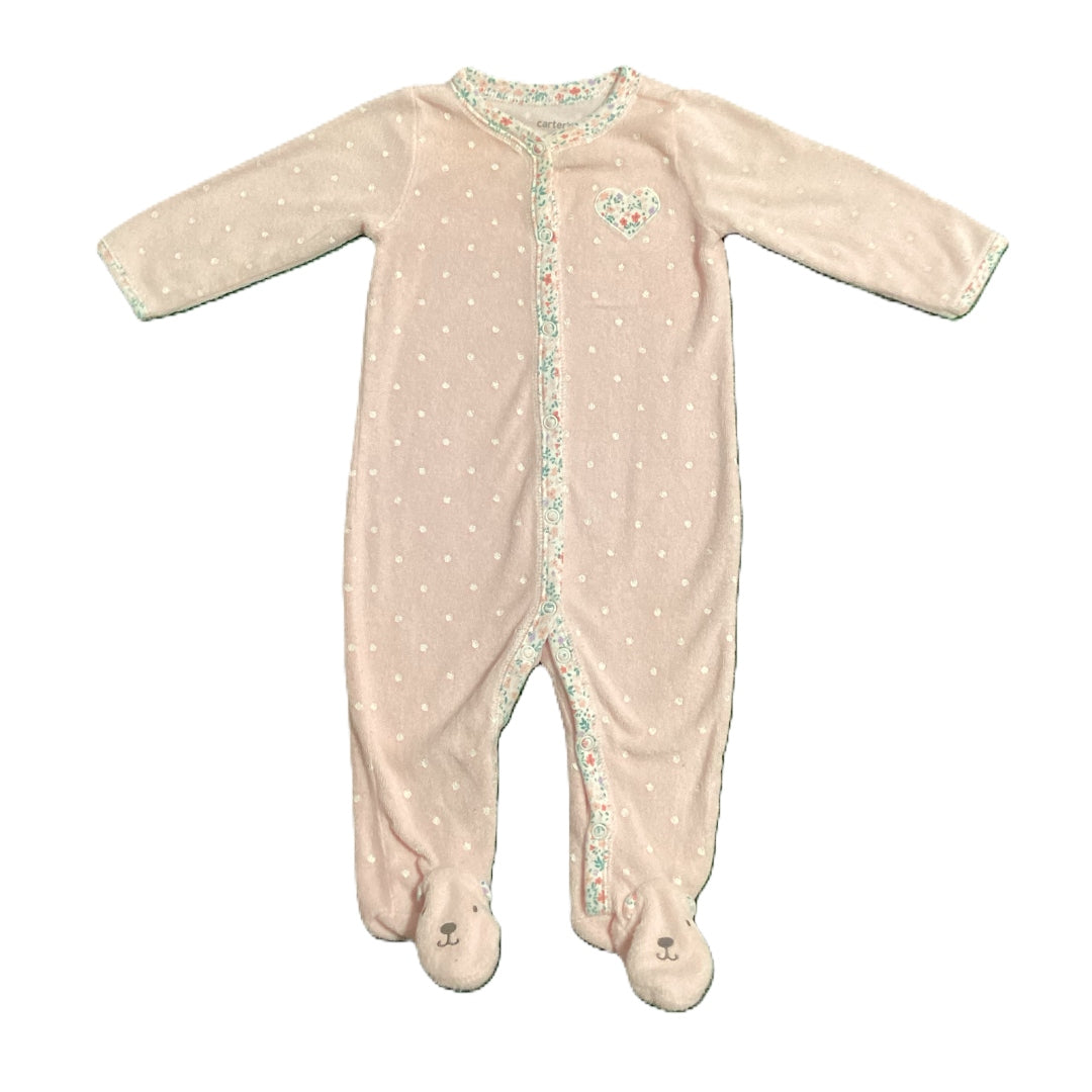 3-6 Girls Carter's Light Pink Terry Cloth Sleeper w/Floral Hems