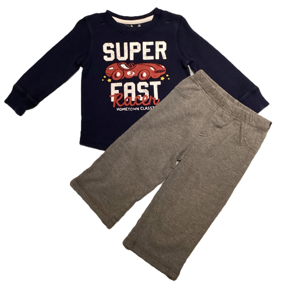 12-18 Boys Jumping Beans Navy Super Fast Waffle Shirt, Carter's Fleece Pants