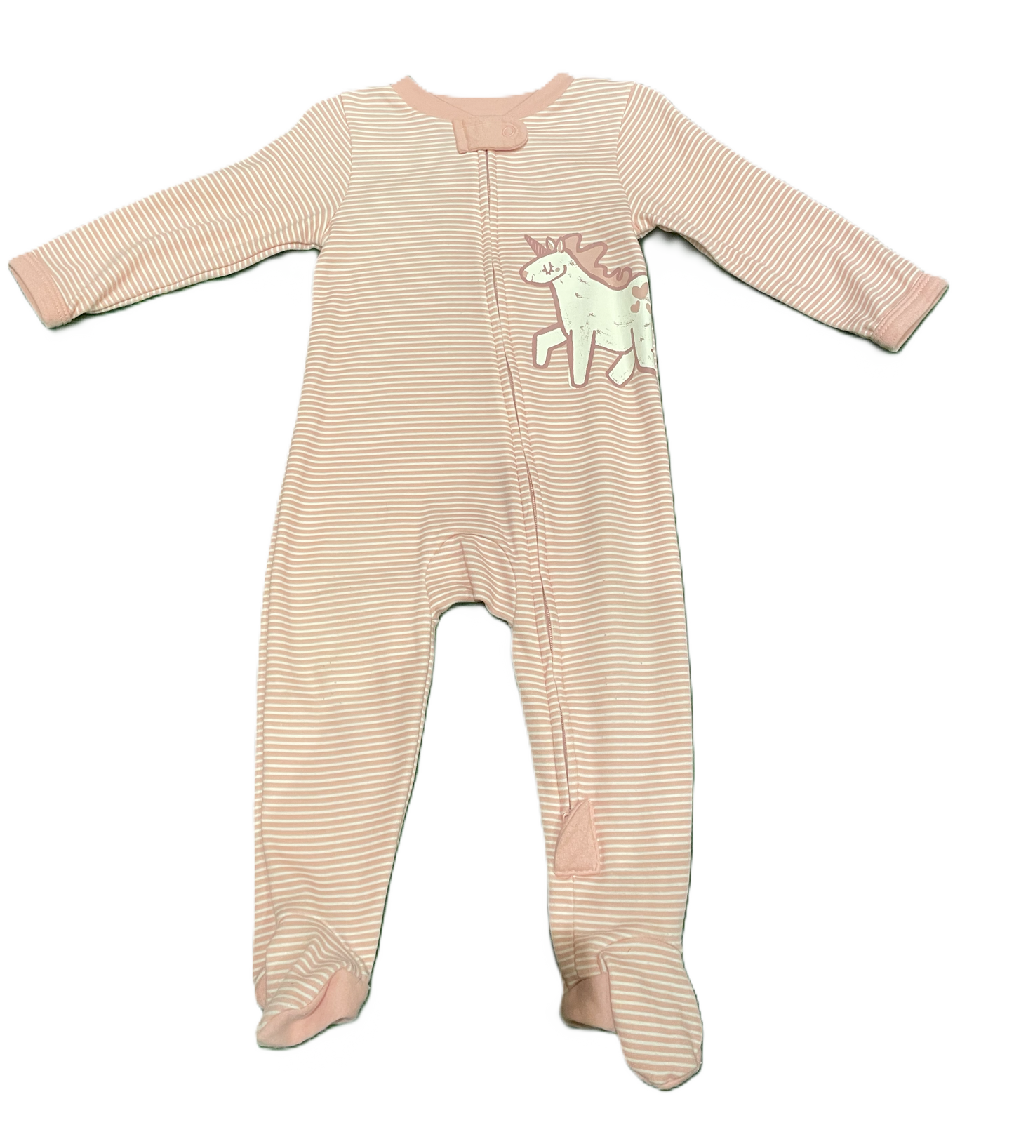 6-9 Girls Lullaby Dusty Rose Stripe Sleeper w/Unicorn