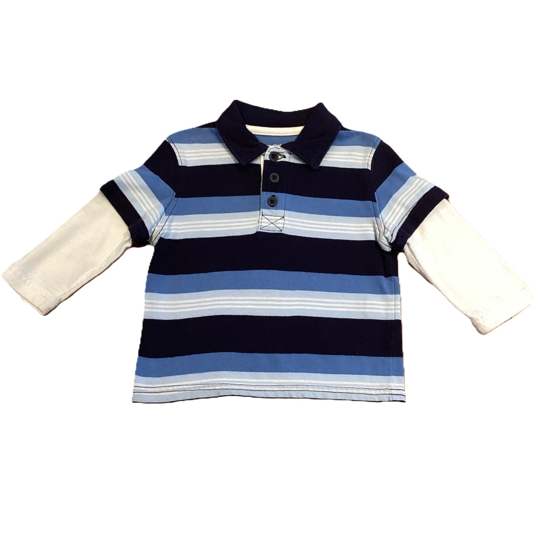 9-12 Boys Cherokee Navy Blue and White Stripe Polo Shirt
