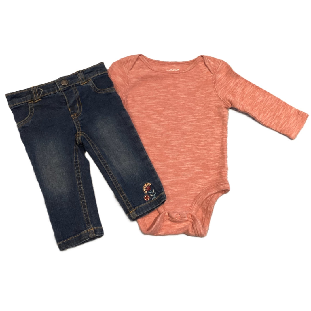 3-6 Girls Jumping Beans Dusty Pink Long Sleeve Onesie, Carter's Embroidered Jeans