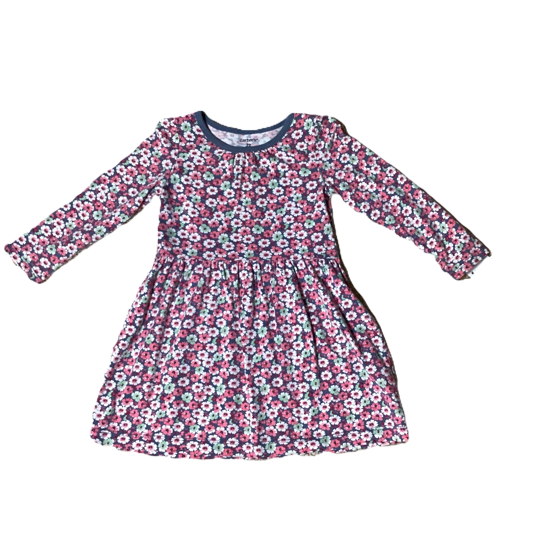 2T Girls Carter's Gray w/Hot Pink and Mint Flowers Dress