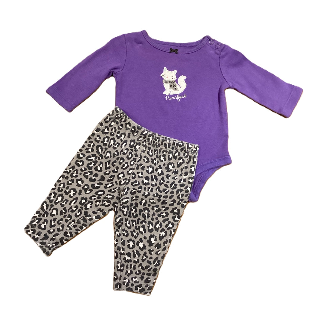 0-3 Girls Carter's Matching Purple Purrfect Onesie Set