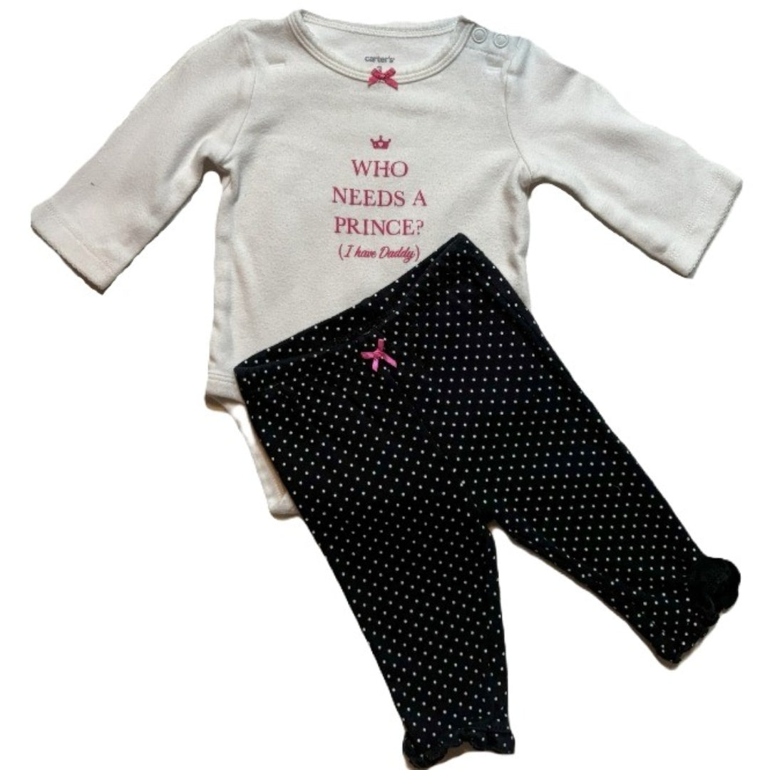 0-3 Girls Carter's Long Sleeve Who Needs a Prince Onesie, Just One You Leggings