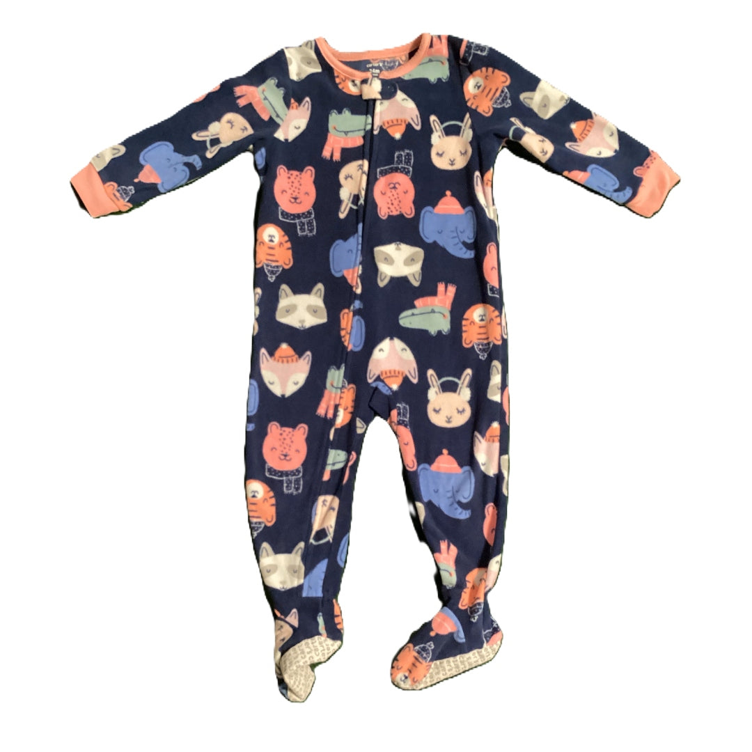 18-24 Girls Carter's Navy w/Animal Faces Fleece Sleeper