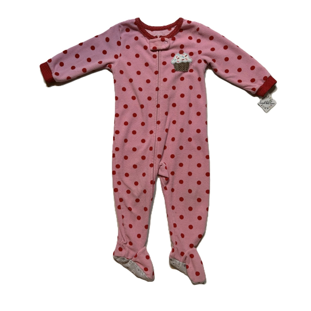 9-12 Girls Carter's Pink/Red Polka Dot Fleece Sleeper