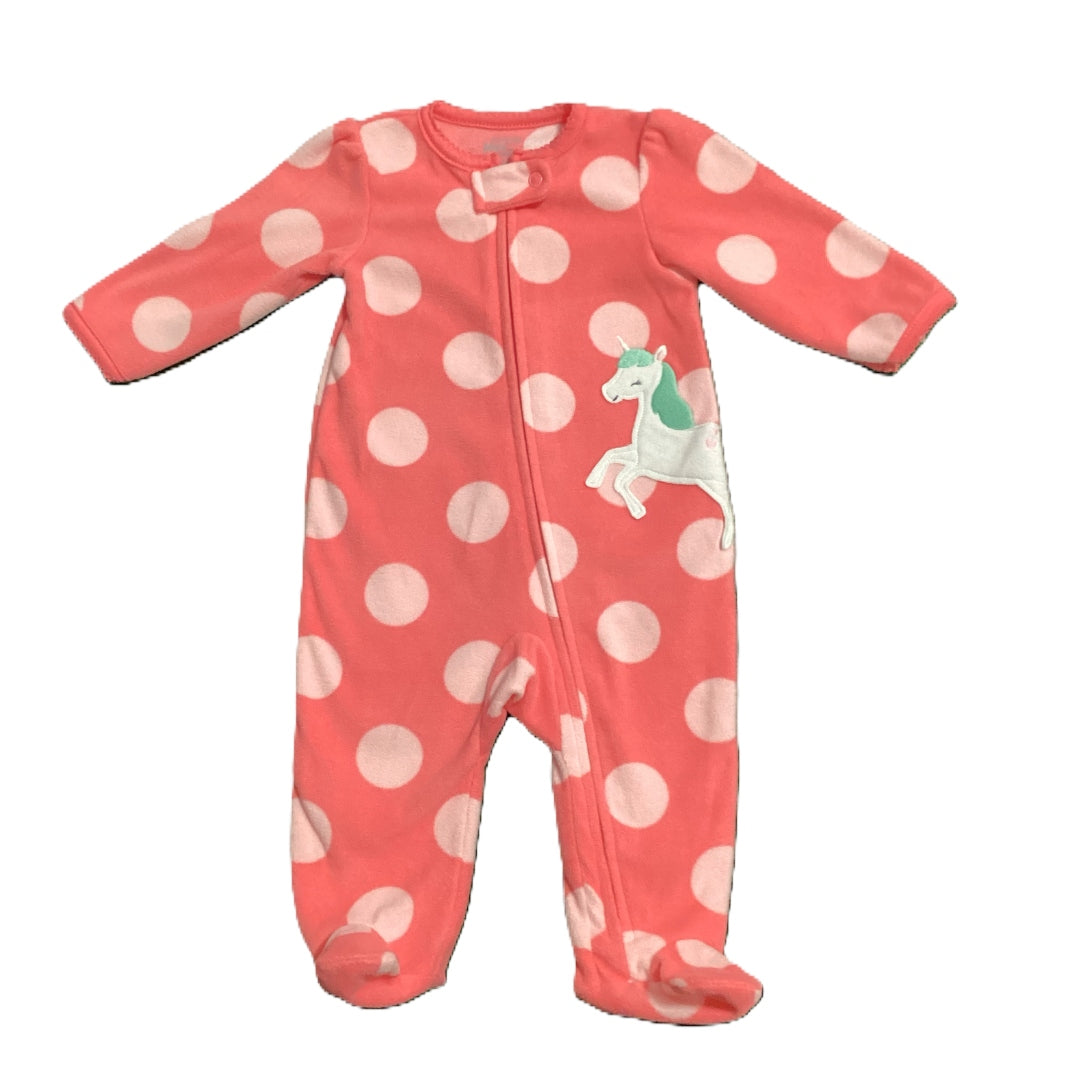 3-6 Girls Simple Joys Hot Pink/Light Pink Polka Dot Fleece Sleeper w/Unicorn