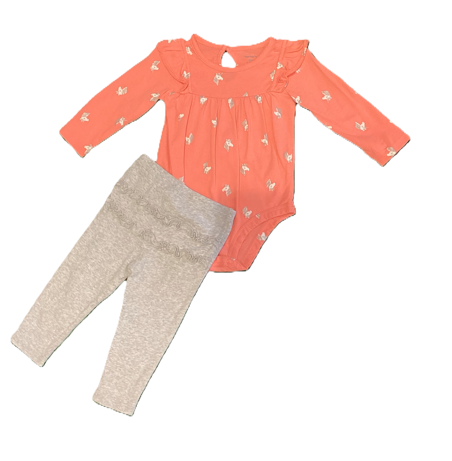 6-9 Girls Carter's Peach Unicorn Ruffled Onesie, Carter's Ruffle Bottom Pants