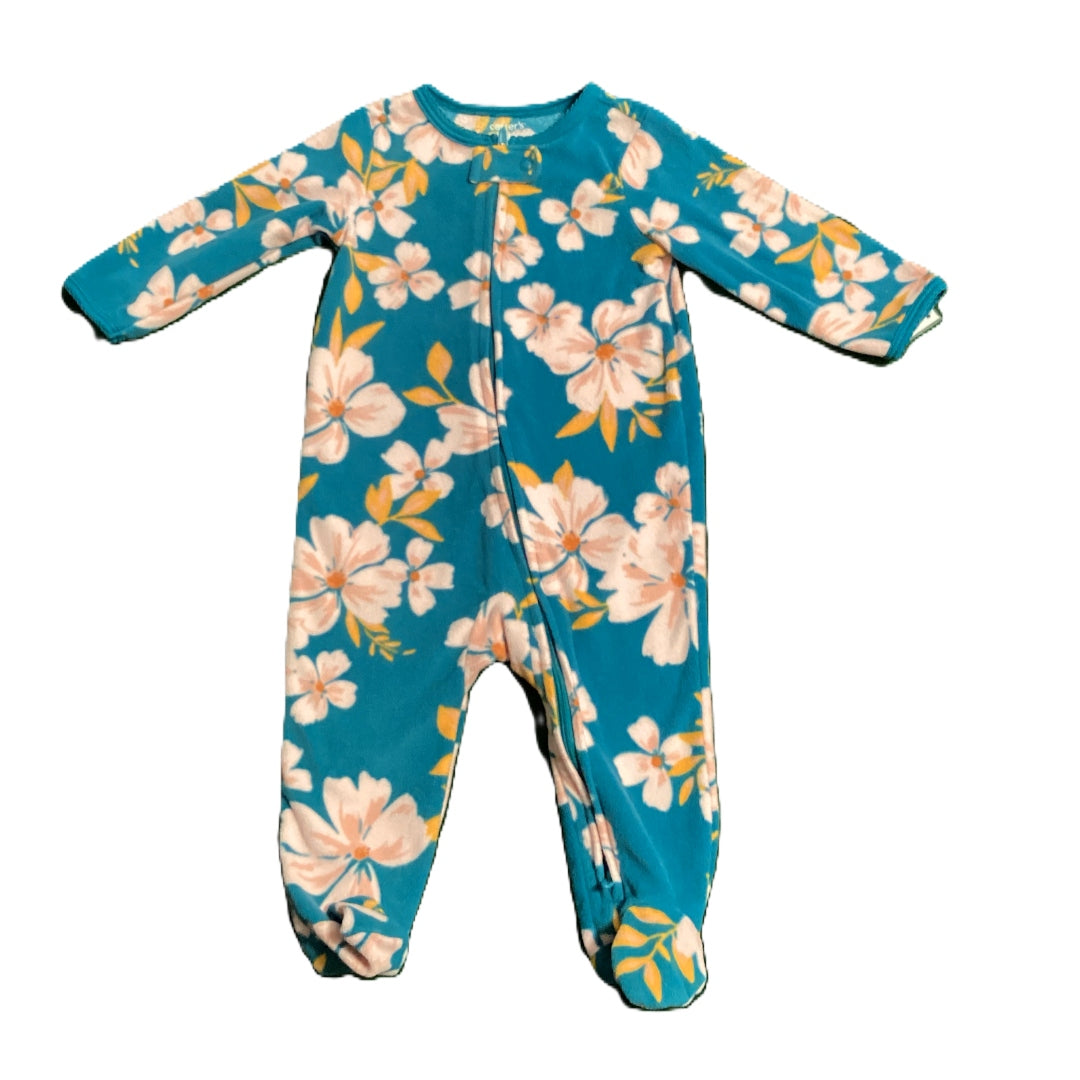3-6 Girls Carter's Dark Teal/Pink Flowers Fleece Sleeper