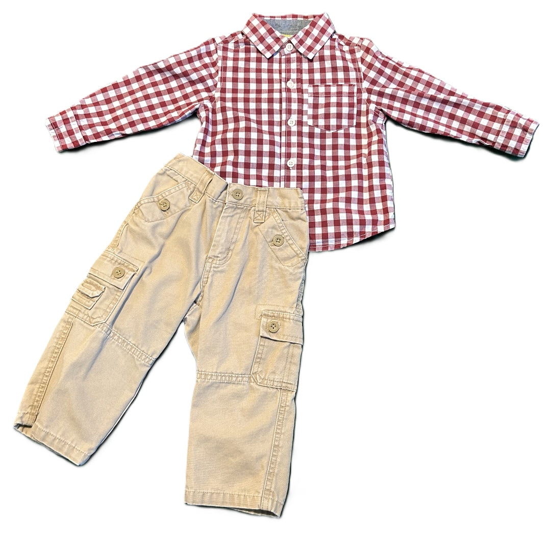 18-24 Boys Crazy 8 Red/White Plaid Button Down, Old Navy Cargo Khakis