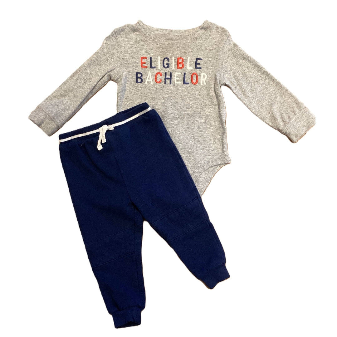 9-12 Boys Carter's Gray Eligible Bachelor Long Sleeve Onesie, Cat & Jack Navy Joggers