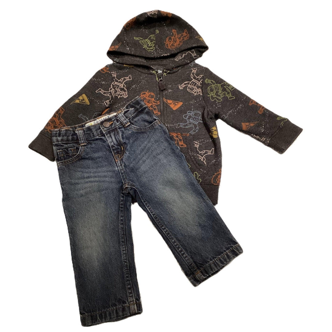 12-18 Boys Cat & Jack Charcoal Front Zip Sweatshirt w/Astronauts, Genuine Kids Jeans