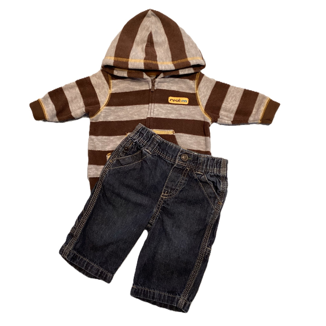 0-3 Boys Just One You Hooded Rock On Sweatshirt, Genuine Baby Jeans