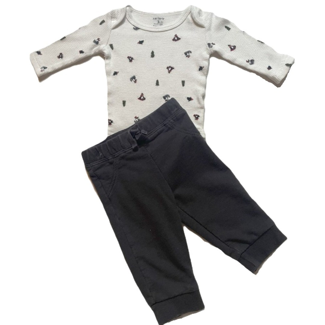 0-3 Boys Carter's Penguin Waffle Long Sleeve Onesie and Pants