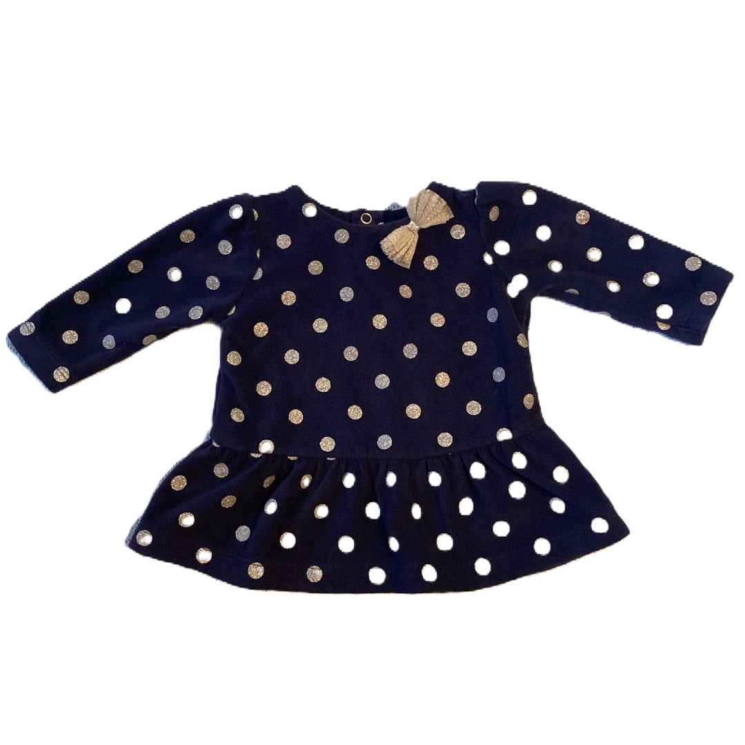 0-3 Girls Just One You Navy/Silver Polka Dots Flannel Tunic