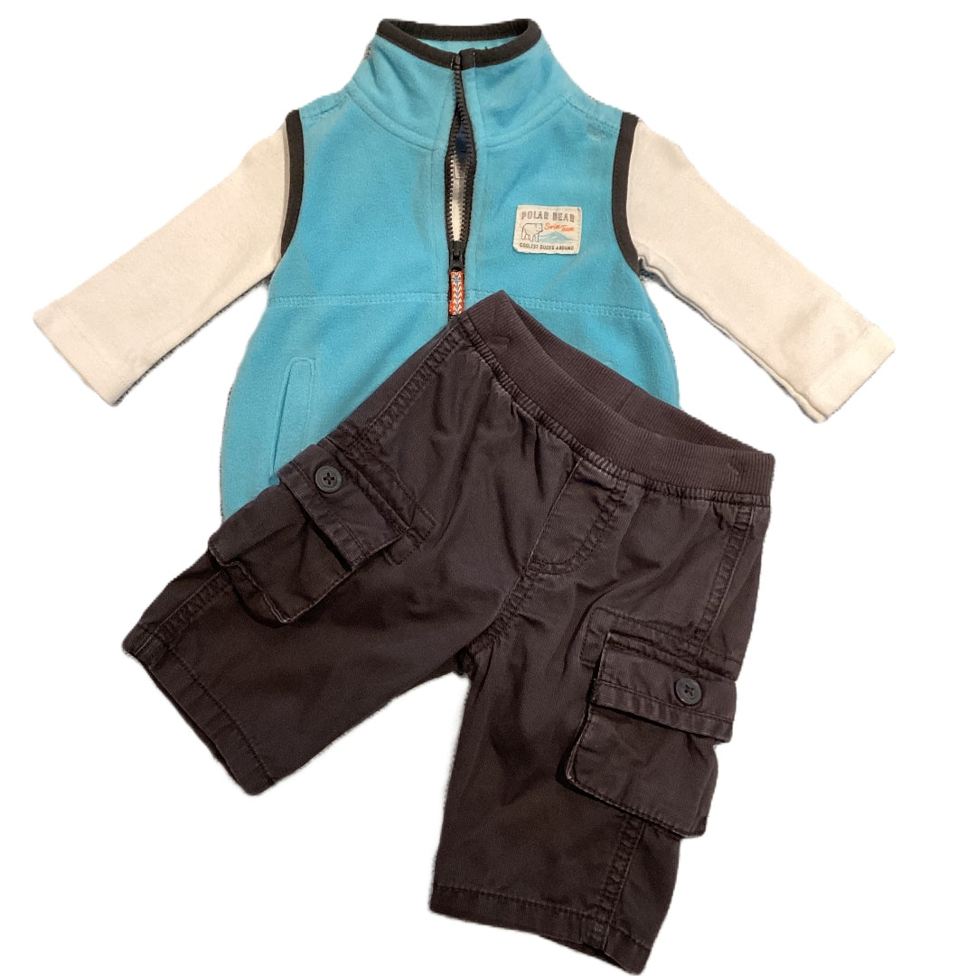 0-3 Boys Carter's Polar Bear Fleece Vest, Gerber Long Sleeve Onesie, Child of Mine Pants
