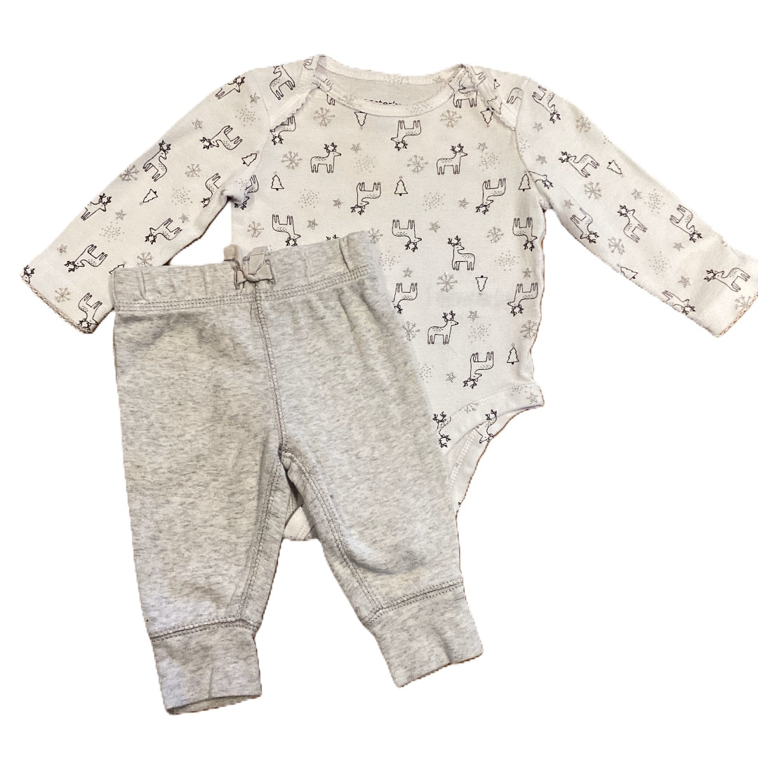 0-3 Girls Carter's Reindeer and Snowflake Long Sleeve Onesie, Carter's Pants