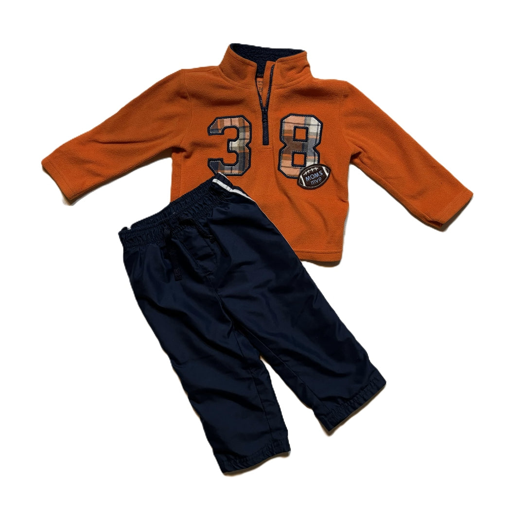 12-18 Boys Carter's Half Zip Orange Football Sweatshirt, Old Navy Blue Trackpants
