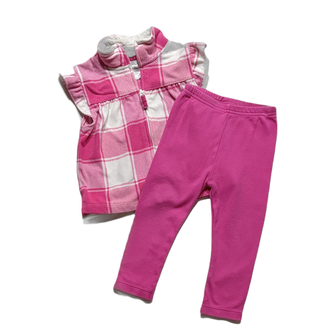 12-18 Girls Carter's Fleece Pink Plaid Zip Up Vest with Matching Leggings