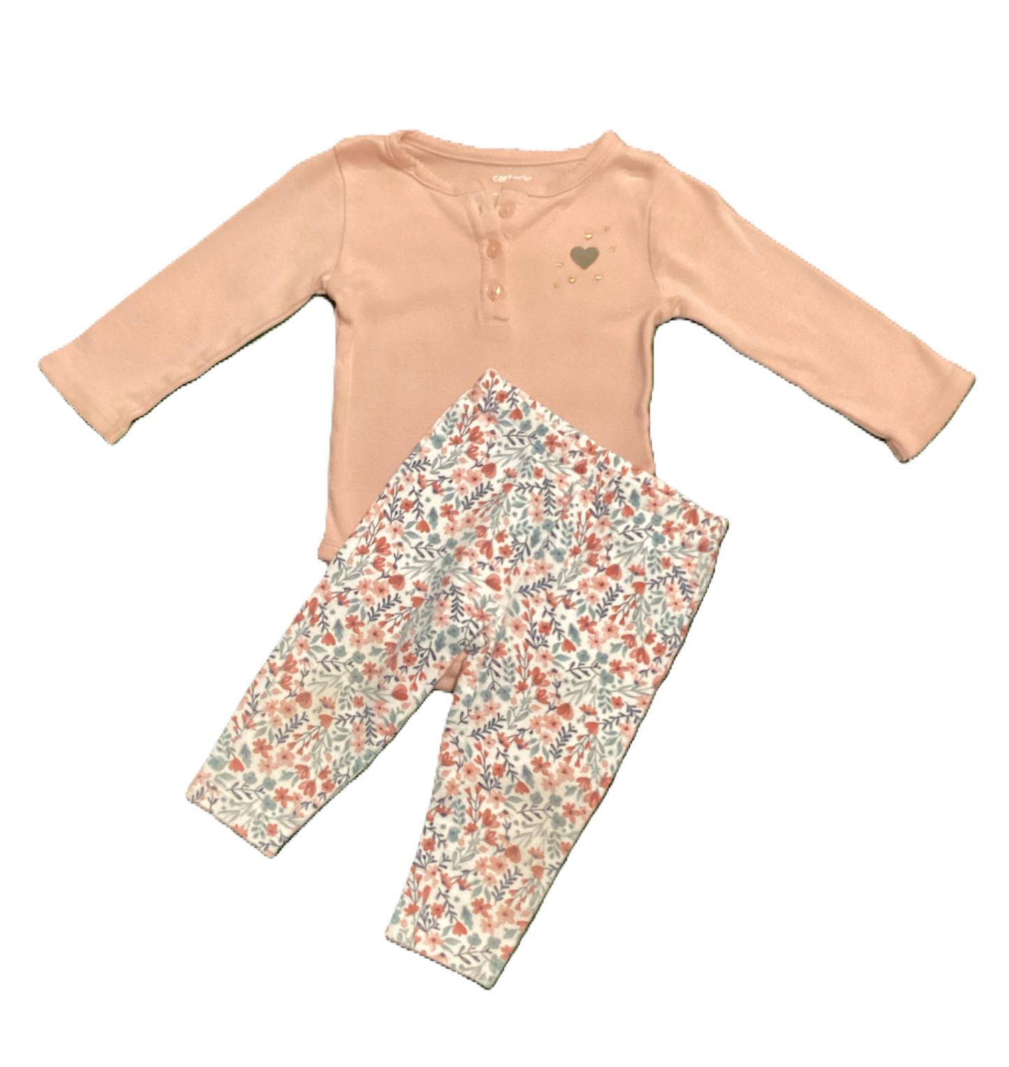6-9 Girls Carter's Dusty Pink Henley Onesie, Carter's Floral Leggings