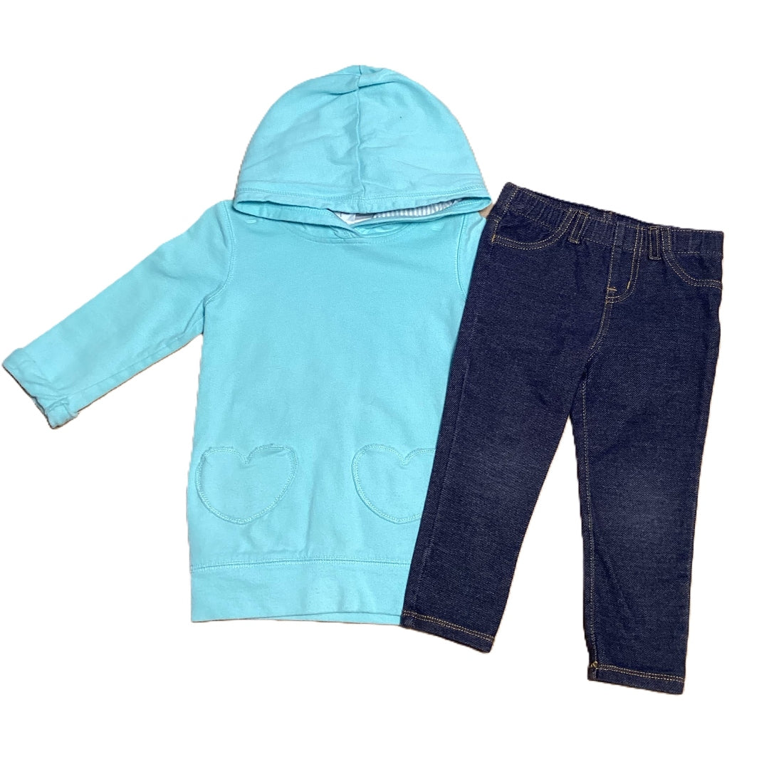 2T Girls Carter's Hooded Sweatshirt w/Heart Pockets, Cat & Jack Jeggings