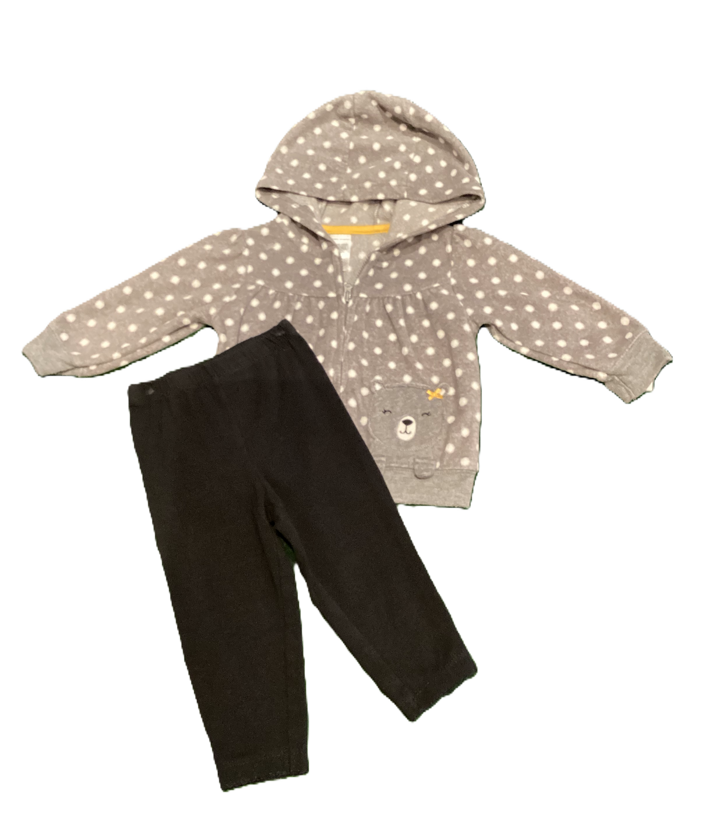 6-9 Girls Just One You Gray Polka Dot Fleece Sweatshirt w/Bear, Carter's Leggings