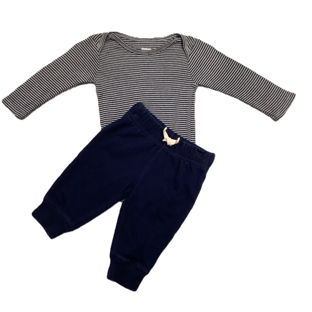 0-3 Boys Gerber Blue Striped Long Sleeve Onesie, Carter's Sweatpants