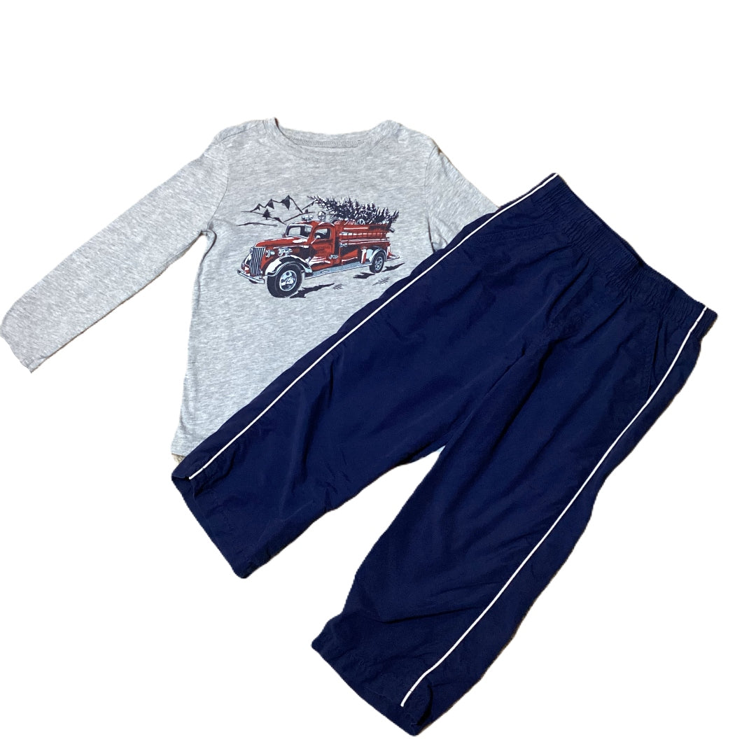 3T Boys Osh Kosh Gray Old Fashioned Fire Truck Shirt, Circo Track Pants