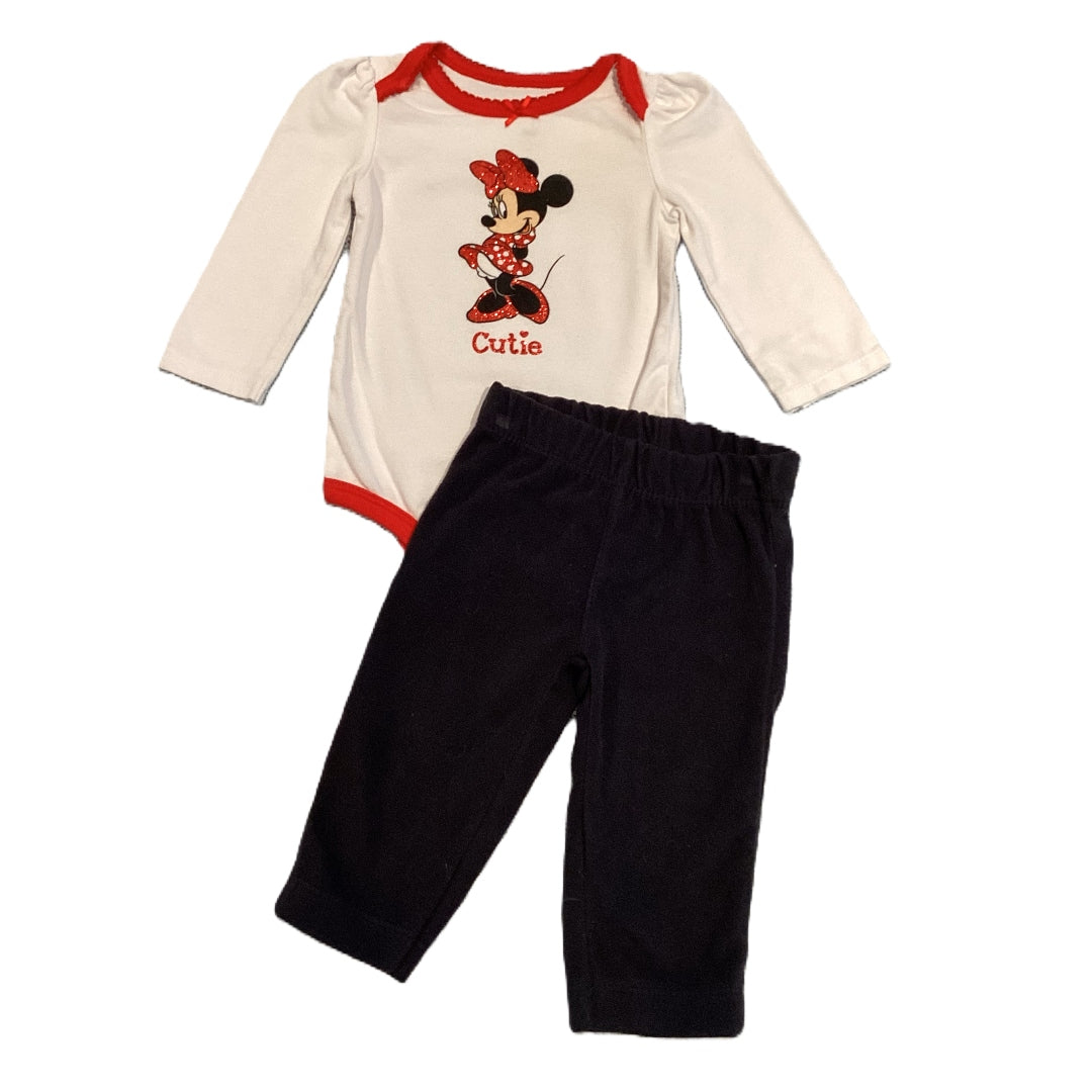0-3 Girls Disney Baby Minnie Mouse "Cutie" Onesie, Carter's Fleece Leggings