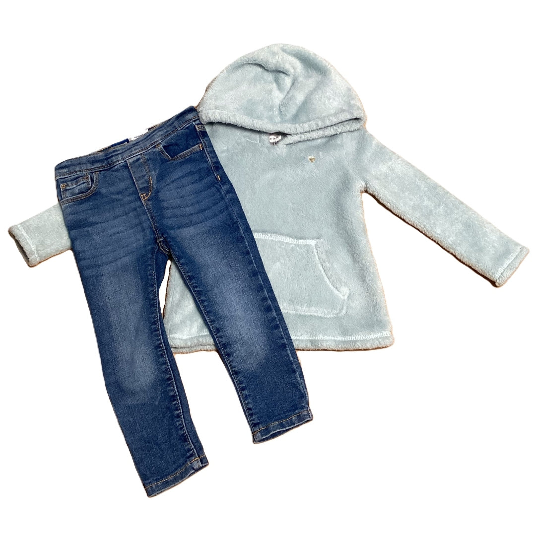 2T Girls Carter's Fleece Teal Hoodie, Old Navy Skinny Jeans