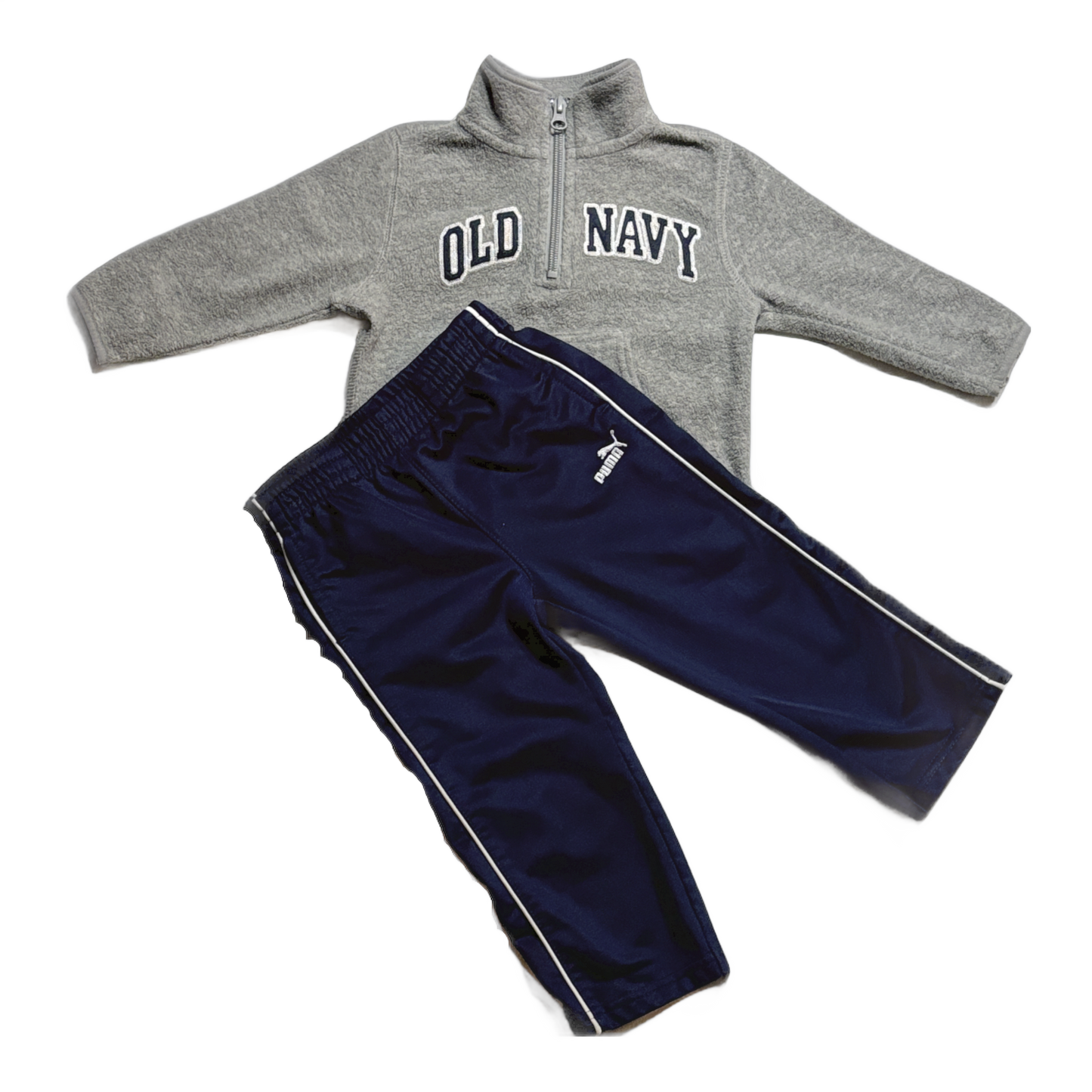 18-24 Boys Old Navy Quarter Gray Zip Sweatshirt, Puma Blue Athletic Pants