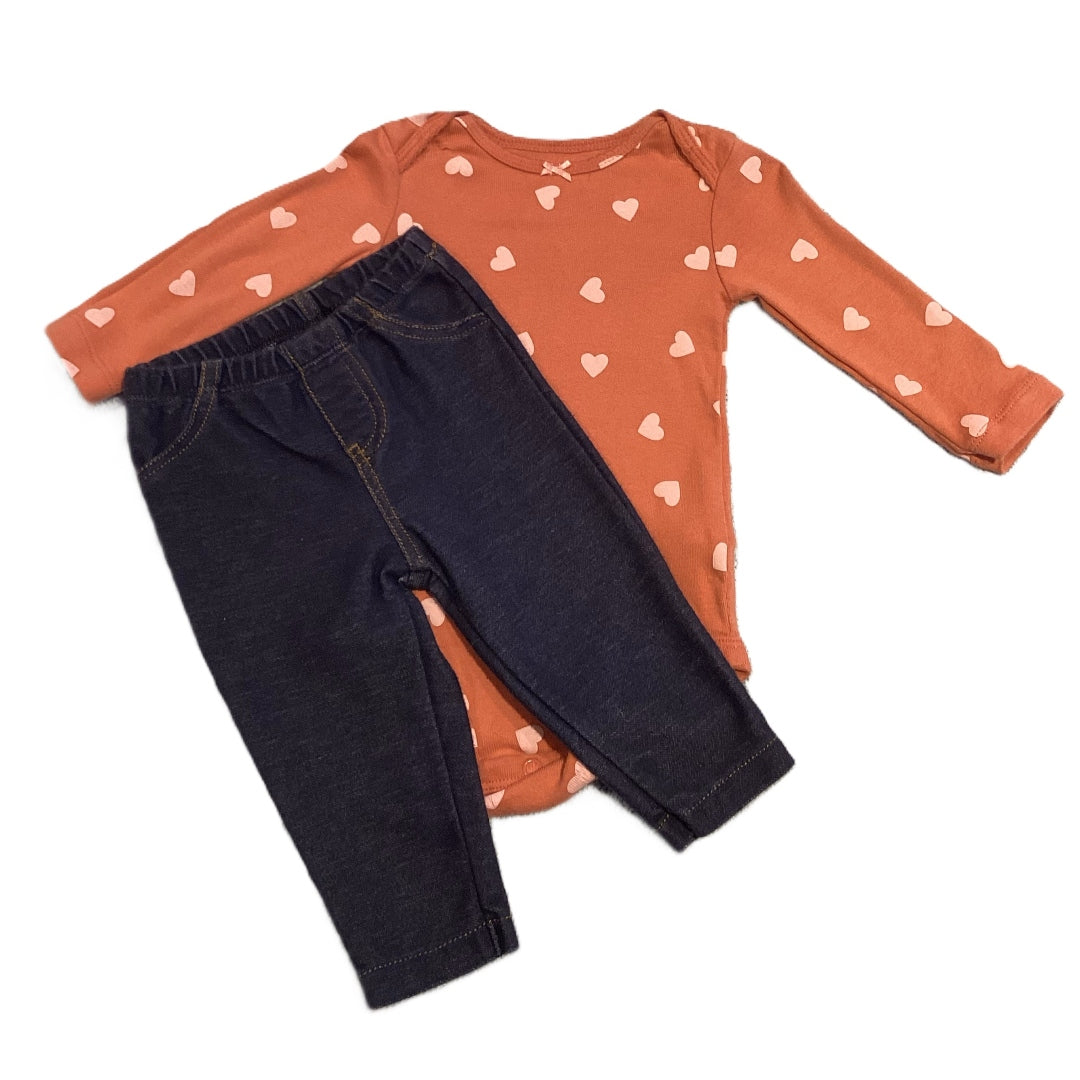 3-6 Girls Carter's Long Sleeve Onesie w/Hearts, Carter's Jeggings
