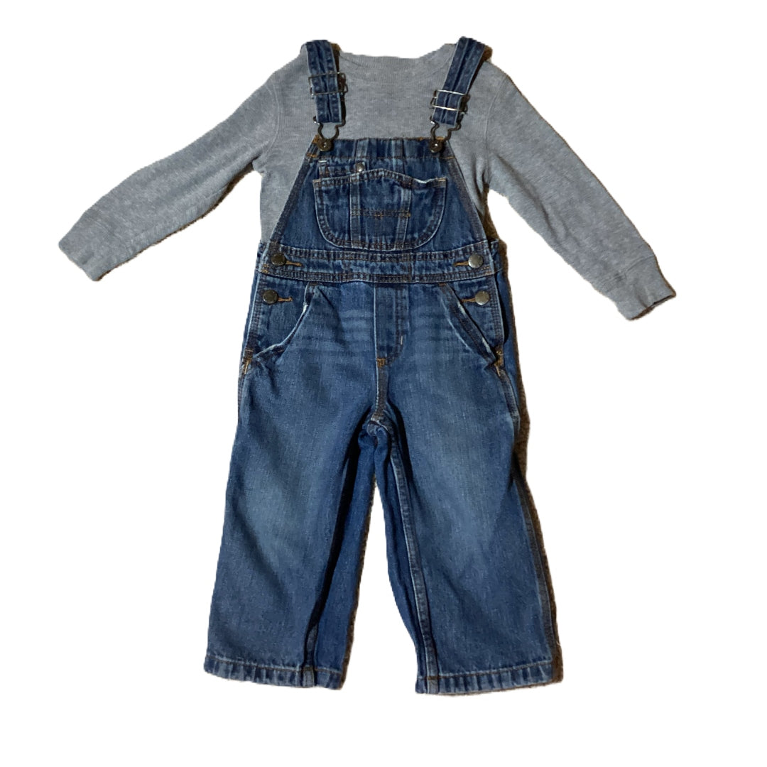 2T Boys Jumping Beans Gray Waffle Shirt, Genuine Kids Denim Overalls